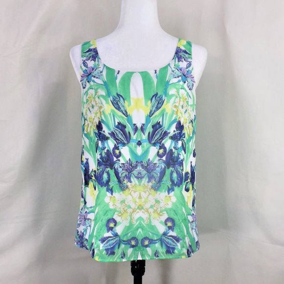 Betsey Johnson Exotic Design Print Sheer w Lining Semi-Fit Sleeveless Tank Top 4 - Picture 3 of 16